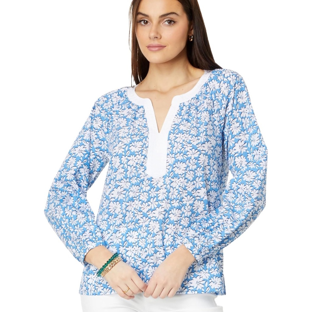 new Lilly Pulitzer Camryn cotton Tunic Top, Long Sleeve, lunar blue, Size Small